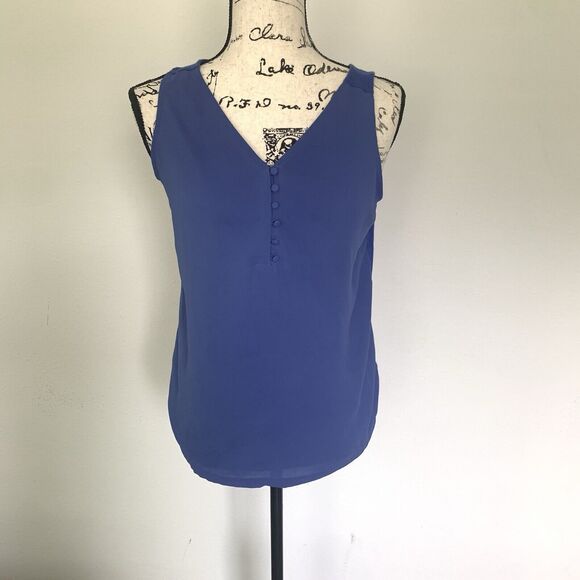 Express Royal Blue Chiffon front Tank top With Buttons Size M - Picture 1 of 5